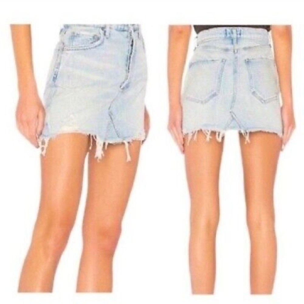 Agolde A Gold E Denim Quinn High Rise Distressed Denim Mini Jean Skirt